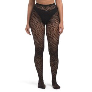 EMILIO CAVALLINI Black Made In Italy Spiral Lace Tights